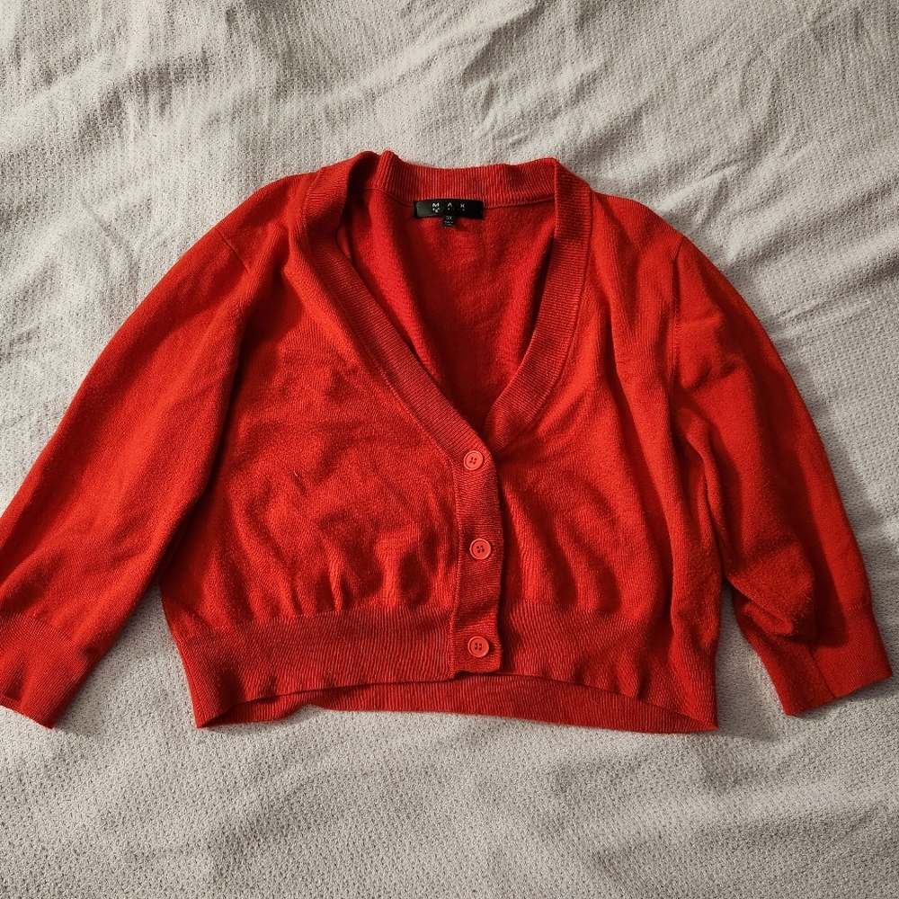 Red cropped cardigan